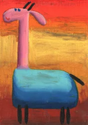 Une girafe rose espiègle