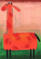 Une girafe rouge espiègle