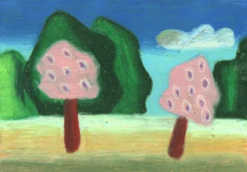 Paysage fantaisiste avec un arbre rose