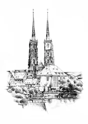 Cathédrale de Wrocław au bord de la rivière