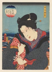 Sotoyama Myôshin sur un balcon près de la rivière (Biographies des huit héros chiens, série)
