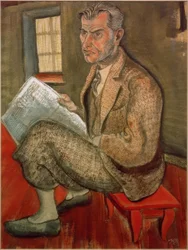 Richard Haberland avec un journal