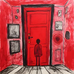 une fille de 8 ans dessine une porte rouge dans sa chambre 1