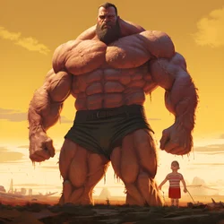 Haltérophile intimidant et méchant, bébé musclé avec un homme musclé géant 4