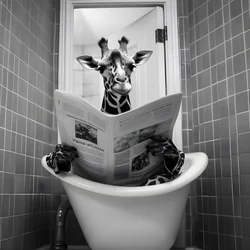 Girafe heureuse assise sur les toilettes avec un journal 3