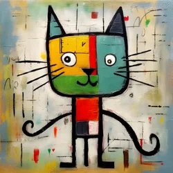 Chat mignon, dans le style de Picasso, Joan Miro et Basquiat 1