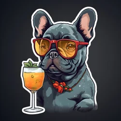 Autocollant, bouledogues français cool, buvant un cocktail 3