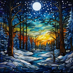 une scène de forêt enneigée avec des étoiles 1