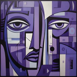 peinture géométrique violette et grise avec œil violet 2