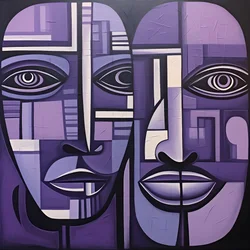 peinture géométrique violette et grise avec œil violet 3