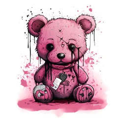 Teddy unisexe rose avec un tatouage brun sur le front