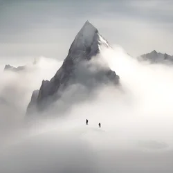 Deux personnes skiant sur une montagne couverte de nuages 3