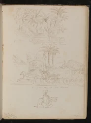 "Une palmeraie à San Remo", une calèche devant "une porte à San Remo", une figure féminine à cheval