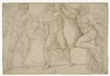 Trois hommes nus dans différentes positions