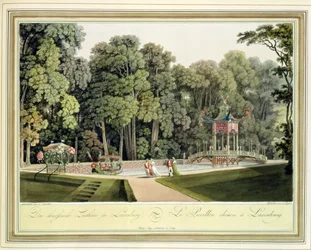 Le Pavillon chinois dans les jardins de Laxenburg, Vienne, gravé par Johann Ziegler (v. 1750-v. 1812)