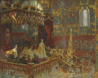 La cérémonie du couronnement du tsar Nicolas II à Moscou. Esquisse