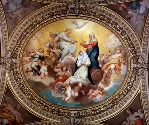 La Sainte Vierge couronnant Sainte Rose de Lima avec Jésus et le Saint-Esprit