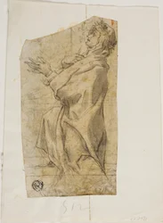 Sainte femme agenouillée de profil