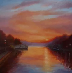 Lever de soleil sur la Tamise, 2024 (huile sur toile)