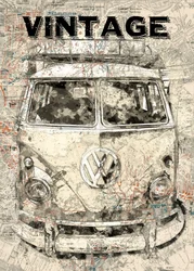 Carte de voyage en bus vintage