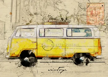 Croquis de voyage en fourgonnette jaune