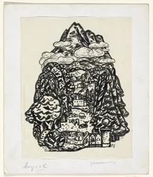Paysage de montagne avec arbres et bétail