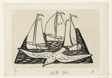 Trois voiliers et une mouette