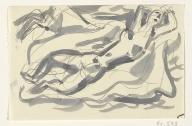 Femme nue et cheval dans la mer