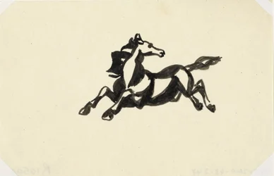 Cheval sautant avec la tête tournée en arrière