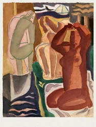 Deux baigneuses et un pont  - Leo Gestel 60 x 80 cm, bordure blanche