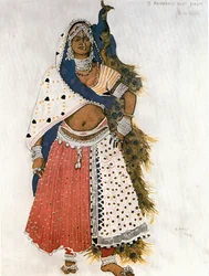 Bayadère et paon, esquisse de costume pour le ballet « Dieu Bleu » de Reynaldo Hahn - le Dieu bleu