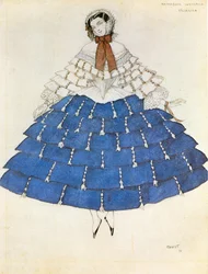 Chiarina, esquisse de costume pour le ballet " Carnaval " sur une musique de Robert Schumann (aquarelle, crayon sur papier)