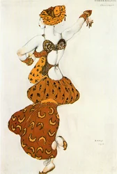 Odalisque, esquisse de costume pour le ballet " Sheherezade " (aquarelle et or sur papier)