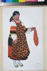 Femme paysanne, costume pour le vaudeville Vieux Moscou, au Théâtre Femina à Paris