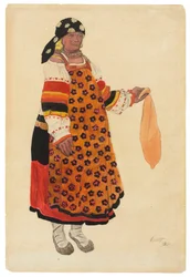Femme paysanne. Costume pour le Vaudeville Vieux Moscou au Théâtre Femina, Paris, 1922