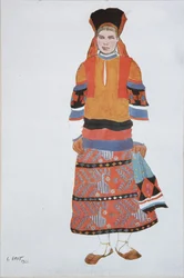 Paysanne. Costume pour le vaudeville Vieux Moscou au Théâtre Femina à Paris, 1922