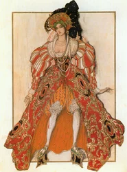 La femme de Potiphar, esquisse de costume pour le ballet et mimodrame " Josephslegende " de Richard Strauss (aquarelle, crayon et or sur papier)
