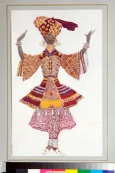 Ballet russe - costume dessiné pour le ballet "Le dieu bleu" dirigé par C Michel Fokine
