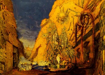 Décor de scène pour le ballet Le Dieu Bleu par R. Hahn, 1911