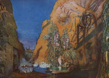 Décor de scène pour le ballet Le Dieu Bleu par R. Hahn, 1912