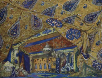 Décor de scène pour le ballet Fantaisie orientale par Ippolitov-Ivanov et Moussorgski, 1913