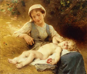 Une mère avec son enfant endormi