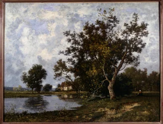 Paysage à la Mare. Peinture de Léon Richet (1847-1907) 20ème siècle Collection privée