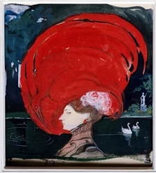 "La dame au chapeau rouge" Portrait d