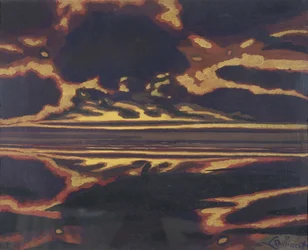 Paysage marin avec coucher de soleil