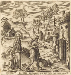 Joseph, Marie et Jésus retournant à Nazareth