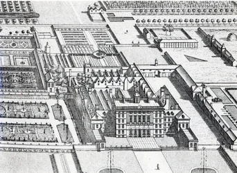 Badminton House dans le comté de Gloucester, gravé par Johannes Kip (détail)