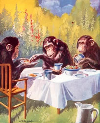 Un goûter pour les chimpanzés (lithographie couleur)