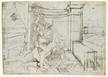 Aristote et Phyllis (ou Campaspe), vers 1480 (plume et encre sur papier bleu)