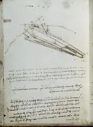 Dessin de machine volante. Manuscrit de Léonard de Vinci